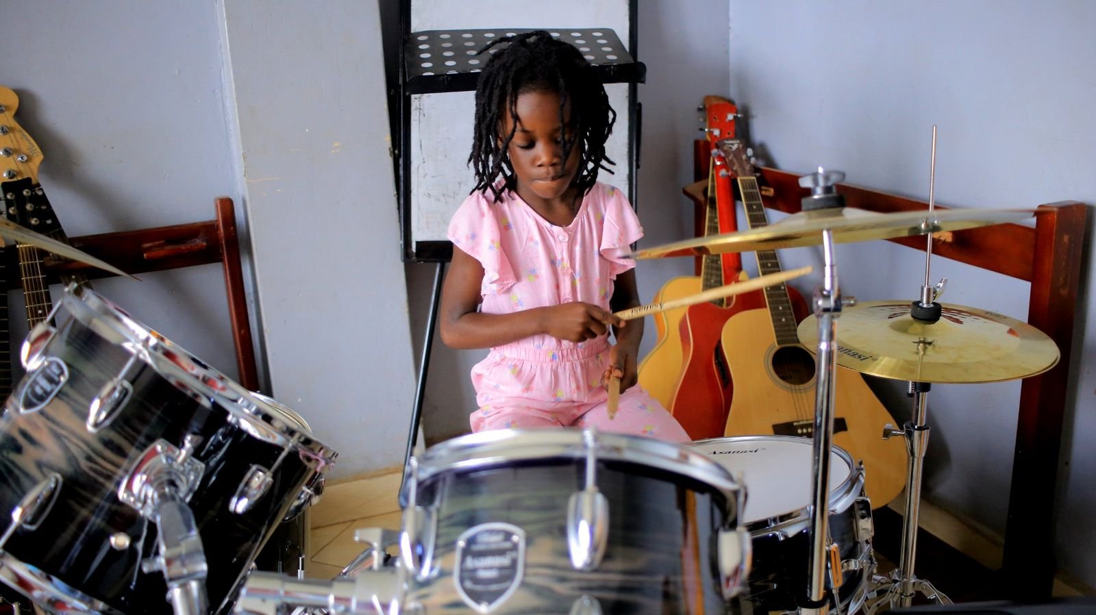 A young drummer