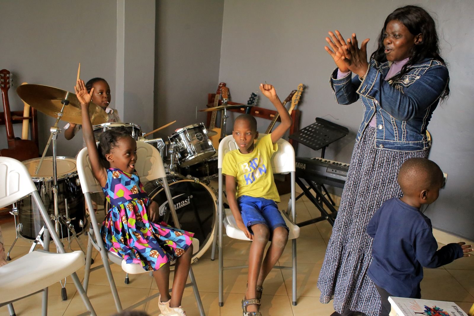 A children's guitar class